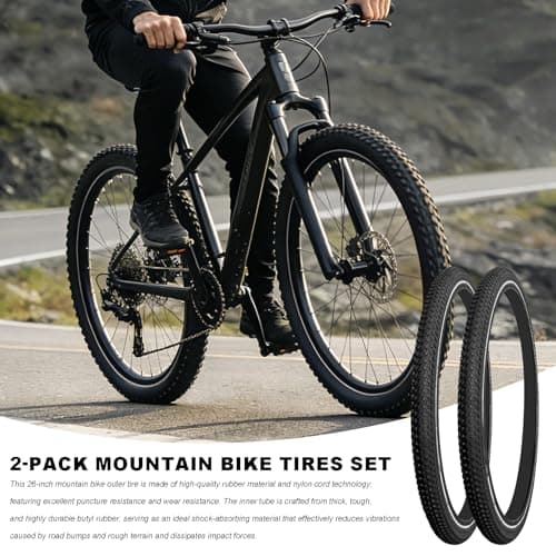 2 Pack Bike Tire Set Thicken Wear-Resistant 26x1.95/2.125 Bicycle Tires with 2 Inner Tubes 26 Inch Bicycle Tires for Mountain,Commuter,Touring Bike