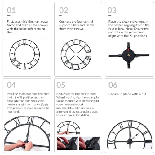 Ohweog Large Wall Clock for Living Room Decor – 32 Inch Silent Non-Ticking Modern Farmhouse Wall Clock, Oversized Decorative Metal Roman Numeral Clock, Black