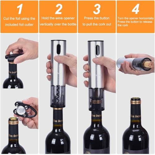 Electric Wine Opener with Wine Accessories -Rechargeable Wine Bottle Opener Set with Base, Wine Aerator, Foil Cutter and Wine Stoppers- Perfect Wine Gifts for Wine Lovers