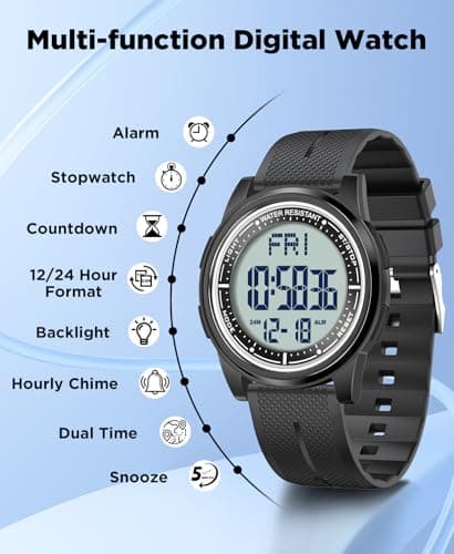 Beeasy Digital Watch Waterproof with Stopwatch Alarm Countdown Dual Time, Ultra-Thin Super Wide-Angle Display Digital Wrist Watches for Men Women