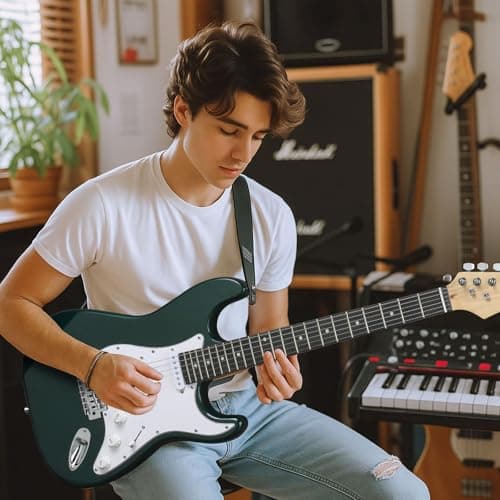 Ktaxon 39 Inch Electric Guitar Kit for Beginner, HSS Pickups 6 String Solid-Body Full Size Adults Electric Guitars W/Amplifier, Bag, Strap, Cable, Accessories - Green