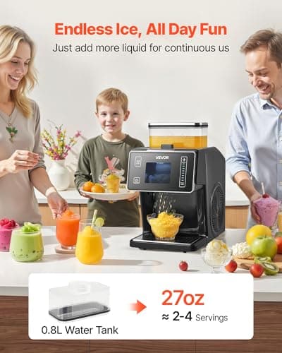 VEVOR Snowflake Ice Machine, 44LBS/24H Snowflake Ice Maker, Ice Shaver Machine with Stainless Steel Blade, Electric Snow Cone Maker with 0.2 Gal Tank, 60S Fast Pre-Cooling, for Home & Small Gatherings