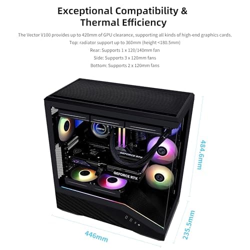 Lian Li V100 ATX Mid-Tower PC Case, 4 x 120mm ARGB PWM Fans Pre-Installed, LED RGB Strip, Display Platform with Tempered Glass, Support 420mm GPUs, 360mm Radiator, Optimized Airflow - Black (V100RX)