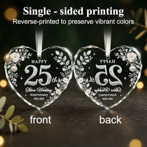 Glass 25th Anniversary Gifts for Couples Wife Husband Parents, 25 Year Anniversary Ornaments for Christmas Tree Decorations 25th Wedding Anniversary Ornament, Happy 25th Silver Anniversary Keepsake B0HFJ9P8KK