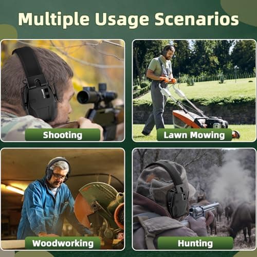Rechargeable Shooting Protection Earmuffs with 4X Sound Amplification, Automatic Noise Cancelling Headphones Electronic Ear Muffs Music Volume Adjustable Folding for Hunting Racing Mowing