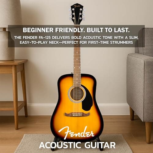 Fender FA-125 Acoustic Guitar - Sunburst Bundle with Gig Bag, Tuner, Strings, Strap, Picks, and Austin Bazaar Instructional DVD