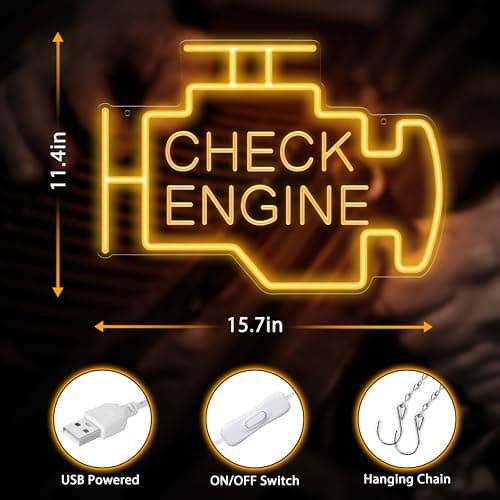 Kavaas Check Engine Neon Sign, LED Garage Sign for Car Room Decor | Check Engine Light Neon Sign for Garage Decor, Auto Repair Workshop, Man Cave - Best Gifts for Dad, Car Enthusiast (Golden Yellow) B0D372TXF5