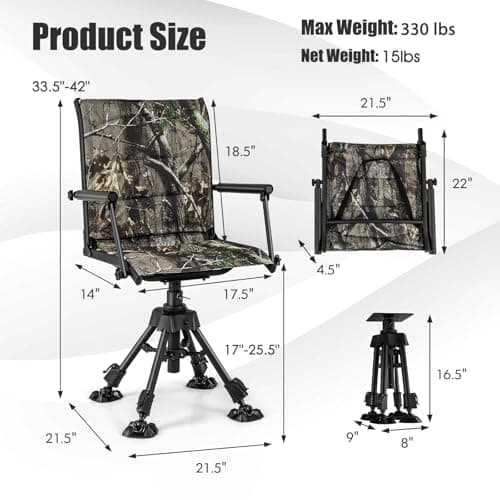 Tangkula Hunting Chair, 360 Degree Silent Swivel Blind Chair with 4 Adjustable Legs, Foot Pads & Armrests, Portable Folding Hunting Chairs for Blinds, Fishing, Camping