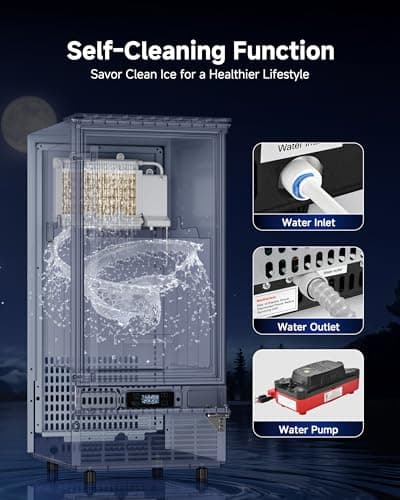 Commercial Under Counter Ice Maker with Drain Pump, Produces 85Lbs Daily Output, 24Lbs Storage Capacity, Self-Cleaning, 24H Timer, Built-in Freestanding Design, Ice Machine for Home, Bar, Cafe