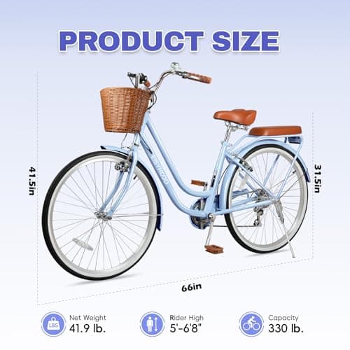 26 Inch Beach Cruiser Bike for Women, Hybrid Womens Bike with 7 Speed, Adjustable Seat, Lightweight Women Beach Cruiser Bike with Anti-Skid Tires, V-Brakes