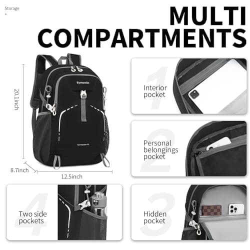 35L Lightweight Packable Backpack – Durable Foldable Daypack for Travel, Hiking, and Gym (Black)