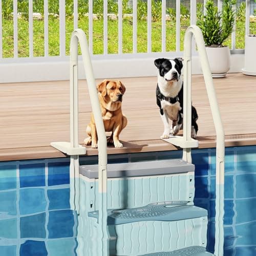 VINGLI Pool Ladder Heavy-Duty Safety Step for Above Ground Pools Stair Entry System with Handrails, Beige and Grey (Beige &Gray, 4 Steps)