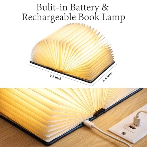 Book Lovers Gifts BookLamp - 5 Color Lights, 1200mAh Battery, Foldable Paper Lamp as Book Decor & Accessories, Hot Foil Cover Design, Unique Gifts for Women or Friends & Christmas