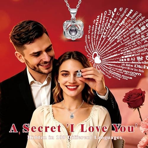 Preserved Red Real Rose with Heart I Love You Necklace -Eternal Flowers Rose Birthday Gifts for Women Her Mom Wife Girlfriend Grandma on Valentines Mothers Day Christmas Anniversary Romantic-Red