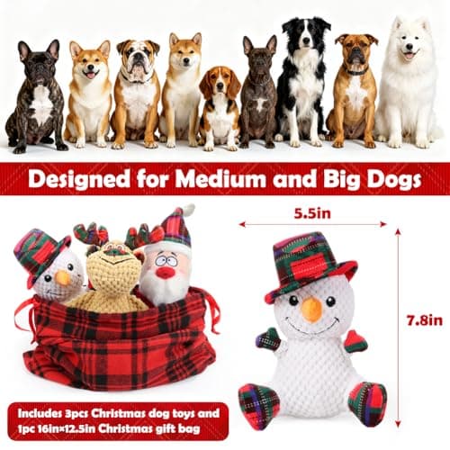 SZEE Dog Christmas Toys for Medium & Big Pets [3 Pack], Premium Dog Gifts, Christmas Doggy Plush Squeaky Chew Toys - Santa, Reindeer, Snowman B0DCMH5GY4
