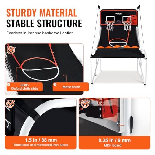 VEVOR Foldable Basketball Arcade Game, 2 Player Indoor Basketball Game, Home Dual Sport with 5 Balls, 8 Game Modes, Electronic Scoreboard, and Inflation Pump,Adults