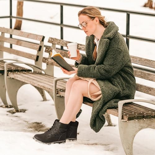 Adokoo Boots for Women Waterproof Fall Winter Ankle Boots Snow Black Combat Boots Lace Up Non Slip for Hiking Work