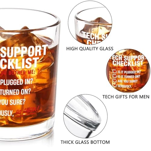 Futtumy Cool Tech Gifts for Men, 10OZ Tech Support Checklist Whiskey Glass, Best Tech Gifts for Men 2025 IT Tech Guys Him Computer Programmers Dad Father Husband Brother Boyfriend, Technology Gift