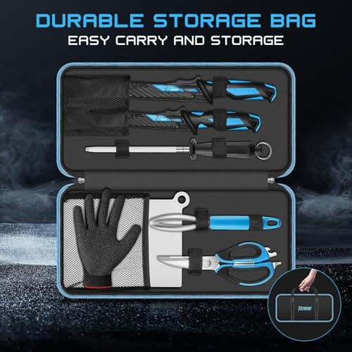 Fillet Knife Kit Combo, Fishing Knives and Honing Rod, Ultra-Sharp G4116 German Stainless Steel, Non-Slip Handle, Durable Storage Bag, Fishing Gifts for Men