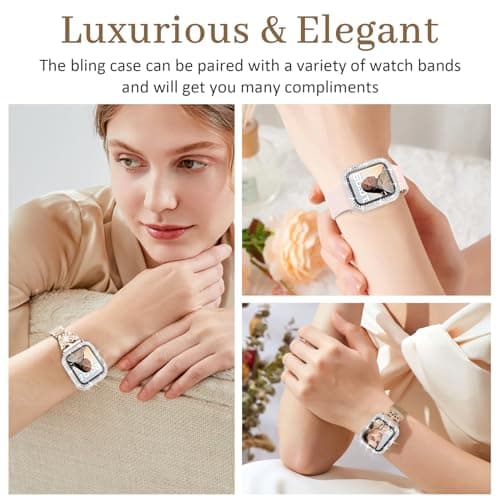 Newlibery Bling Watch Case with HD Screen Protector Women Compatible with Apple Watch 40mm Diamond Protective PC Face Cover Frame Protector for iWatch Series 6/5/4/SE/SE2/SE3 Clear