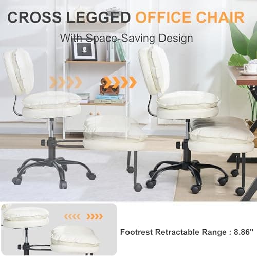 Cross Legged Office Chair – 360° Swivel ADHD Chair for Adults, Ergonomic Meditation seat with Wheels & Retractable Footrest, Height Adjustable Seat for Yoga Gaming Home Office – White