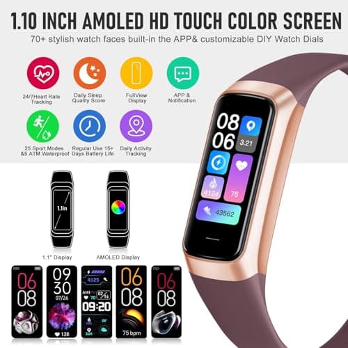 Fitness Tracker with 24/7 Heart Rate Blood Oxygen Sleep Monitor, 1.1" AMOLED Touch Screen Activity Tracker Smart Watches, IP68 Waterproof Step Counter Pedometer for Women Men