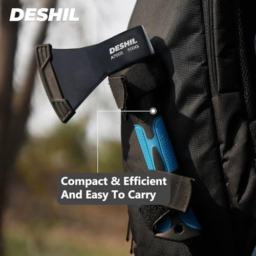 10” Outdoor Hatchet Forged Carbon Steel Heat Treated Hand Tool, Fiberglass Shock Reduction Handle with Anti-Slip Grip, Blue