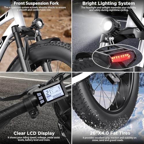 Electric Bike for Adults, 1000W Peak Ebike, 25MPH 60Miles Electric Mountain Bike, 26" Fat Tire Electric Bicycle with 48V 13AH Battery, Front Suspension,7 Speed, Rear Rack, UL 2849 Certified