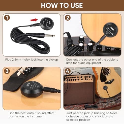 Universal Acoustic Guitar Pickup for Guitar, Ukulele, Mandolin, Violin,Canjo,Kalimba, Handpan,Surface-Adhesive Piezo Pickup with Volume Control