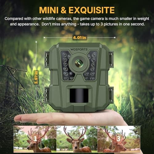 WOSPORTS Mini Trail Camera 24MP 1080P HD Game Camera with Night Vision Motion Activated Waterproof,Trail Cam with Fast Trigger Time for Outdoor Wildlife Monitoring