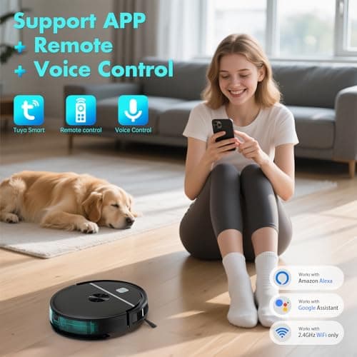 ECOHOME Robot Vacuum and Mop Combo,3500Pa Powerful Suction, with Wi-Fi/App/Remote,2 in 1 Mopping Robot Vacuum Cleaner,Dustbin and Watertank, for Pet Hair,Hard Floors and Low Pile Carpet,Black