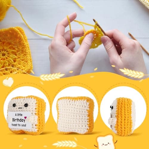 A little Birthday Toast to you - Crochet Toast Happy Birthday Gifts Card, Fathers Day Dad Gifts for Mom Women Men Her Him Sister Best Friend Girls Boys Fanny Handmade Knitted Emotional Positive Toast