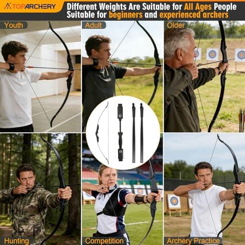 TOPARCHERY Archery 57" Takedown Youth Recurve Bow Hunting Black Long Bow for Beginner Teenagers Right Left Hand Black - Draw Weight 20lbs 30lbs 40lbs