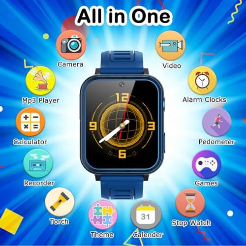 Cosjoype Kids Game Smart Watch for Kids with 24 Puzzle Games HD Touch Screen Camera Music Player Pedometer Alarm Clock Calculator Flashlight 12/24hr Kid Watch Gift for 4-12 Year Old Boys Toys for Kid