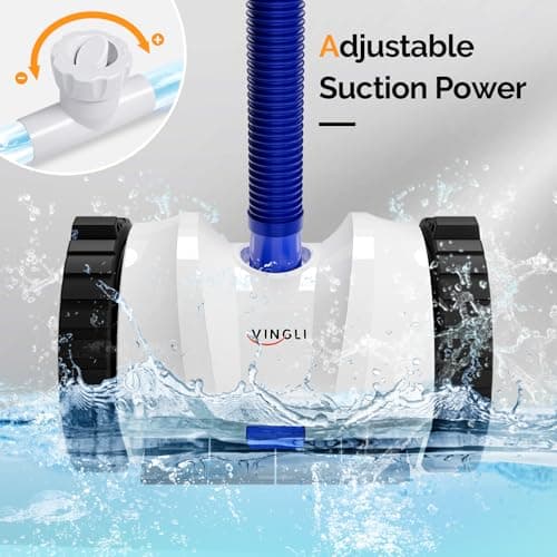 VINGLI Pool Vacuum Cleaner, Suction Side Wall-Climbing Sweeper for Ground&Inground Pools, Automatic Pool Vacuum with 39.6ft Tangle-Free Hose (Navy Blue&White)