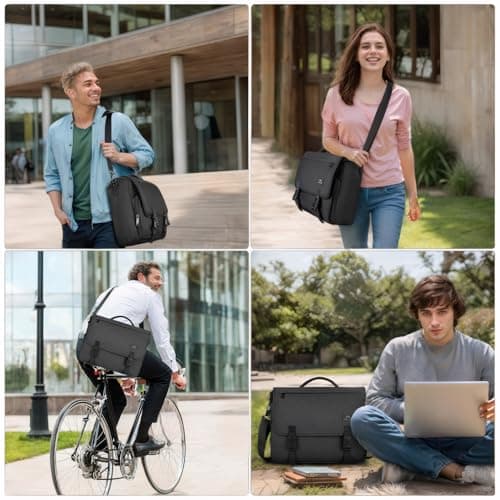 MATEIN Messenger Bag for Men, Briefcases Lightweight Men's Laptop Bag 15.6 inch Water Resistant Crossbody School Satchel Bags Computer Work Office Bag with Shoulder Strap, Black