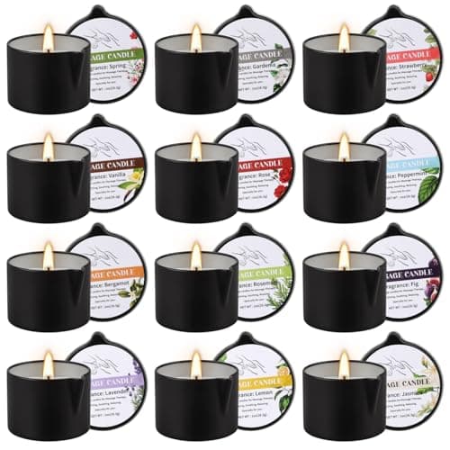 1oz Low Temperature Body Oil Scented Candles for Home Spa & Relaxation 12pcs Massage Oil Candle,Moisturising Natural Soybeans Gift Sets B0G4PYMTJP