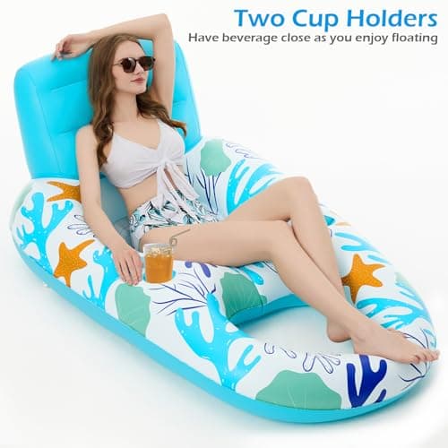 Jasonwell Inflatable Pool Float Adult - Pool Floaties Lounger Floats Raft Floating Chair Water Floaties for Swimming Pool Lake Lounge Float with Cup Holders Beach Pool Party Toys for Adults