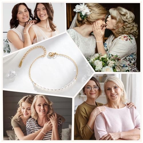 Birthday Christmas Mothers Day Wedding Day, Lobster Clasp, 6.5" + 2" Tarsus Artificial Pearl Bracelet, Gifts for Mom/Mother-in-Law/Bonus Mom B0CHDX2TSR