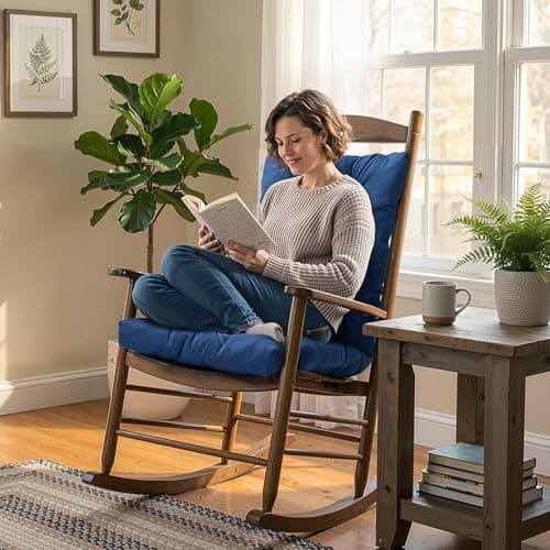 1 Pack Patio Chair Cushion, Rocking Chair Cushion Overstuffed Seat Back Cushion Pad for Outdoor Indoor, Navy Blue