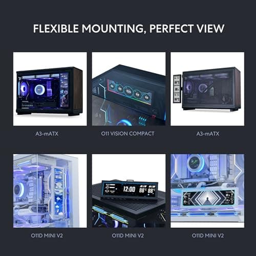 Lian Li 8.8" Universal Screen for PC - Adjustable Mounting for Any Computer Setup - Customizable ARGB Frame - PC Temperature Display Panel - LCD Screen Disply - Mini Monitor - SM088W (US88 v1 White)