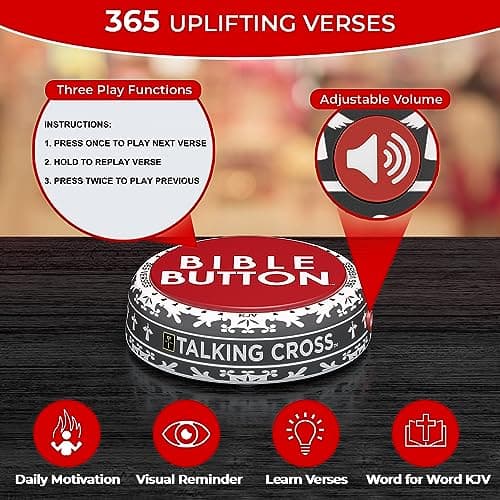 Bible Button | 365 Uplifting KJV Verses | Faith Based Gifts - Christian Gifts for Men - Bible Gifts for Woman - Bible Verse Gift