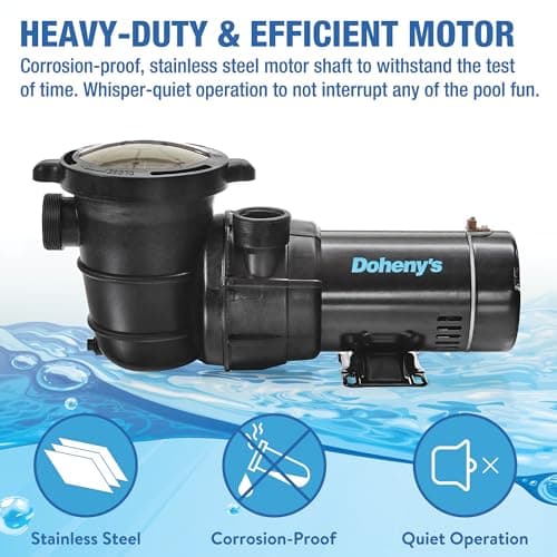 Doheny's 1.5 HP Above Ground Swimming Pool Pump | 115V, 83 GPM (1.2 THP) | Stainless Steel Shaft, Reinforced Thermoplastic, Low-Noise, High-Efficiency | 1.5" Internal & 2.5" External Threading