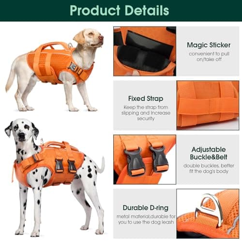 Kuoser Dog Life Jacket High Flotation, Reflective Dogs Life Vest for Swimming Boating, Adjustable Small Medium Large Dog lifejacket, Lightweight Dogs Life Preserver Rescue Handle Spring Summer Pool