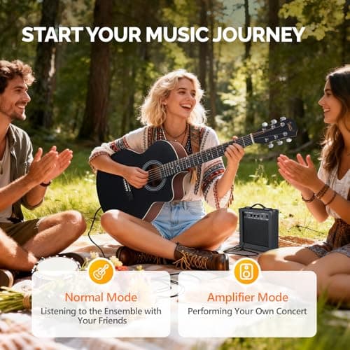 GLARRY 41in Full Size Acoustic Electric Guitar Beginner Kit with 15W Amp, 5-band EQ Cutway Design 6 Strings Electric Acoustic Guitar with Bag, Strap, Picks, Strings, Wrench (Black)