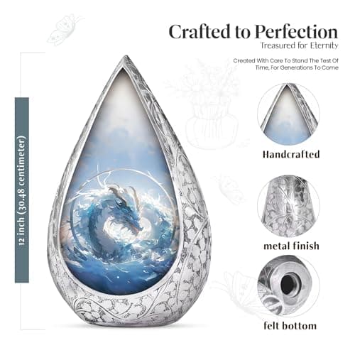 Blue Dragon Small Urn for Ashes Adult Male & Female - Straight Drop Burial Urns for Adult Human Ashes - Remembrance Gift for Loss of Husband - Decorative Cremains Holder for Dad (3 Inch) B0FBRS9T8T