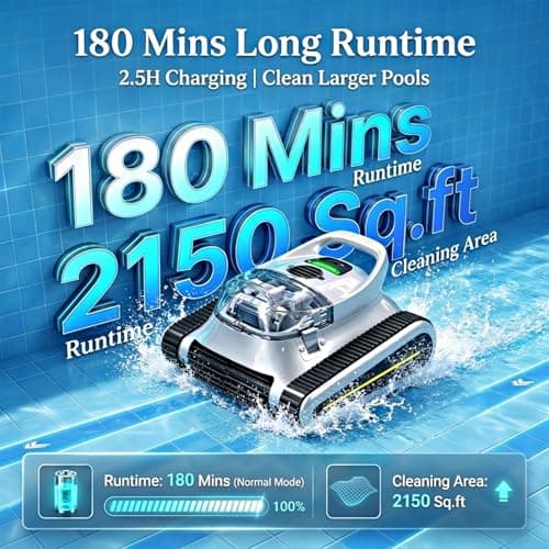 Cordless Robotic Pool Cleaner - Automatic Pool Vacuum Robot for Inground&Above Ground Pools, Wall&Waterline Climbing, Smart Navigation, 180mins Runtime, APP Control, Dual Filtration, Powerful Suction
