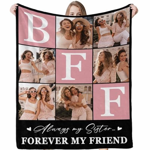 BFF Personalized Blanket with Photo and Pictures - Customized Gift for Best Friendship - Women Friends Personalized Gift, 8 Sizes B0CXXTGWKL