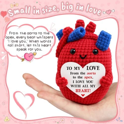 Mini Gifts for Him Her Couple Christmas Valentine’s Day To My Love Handmade Crochet Anatomical Heart Love Gift for Women Boyfriend Girlfriend Husband Wife Anniversary Christmas Valentines Birthday