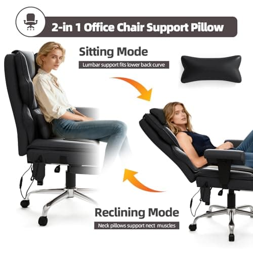7-Point Massage Office Chair,Heated Desk Manageral Chair,Ergonomic Executive Chair with Footrest,Adjustable Armrest，Computer Chair for Offices, Study Areas, Gaming Spaces,Black